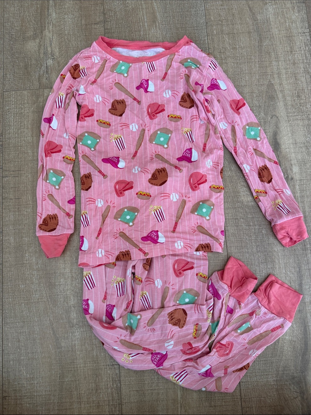 Little Sleepies Girls' Pink Baseball Print Long Sleeve Pajama Set